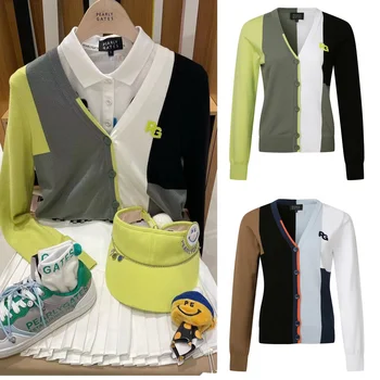Outono inverno de 2022 novo vestuário de golfe mulher manga comprida malha casual, esporte de moda cardigan suéter casaco