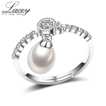 Nova moda pérola branca anéis,natural de água doce brilhante pérola com 925 prata, anel ajustável jóias,mãe de melhores presentes de aniversário