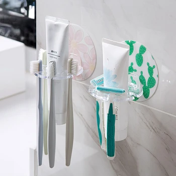 1PC de Plástico porta-Escova de dentes pasta de dentes da Cremalheira do Armazenamento da máquina de Barbear Escova de Dente Dispensador de casa de Banho Organizador de Acessórios de Ferramentas