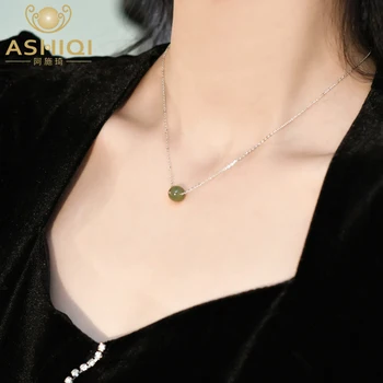 ASHIQI Natural Nephrite Pingente de Prata 925 Colar de Moda de Personalidade Jóias Presentes para Mulheres
