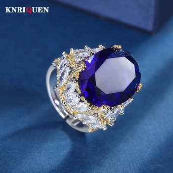Vintage 15*20 mm Sapphire Anéis para as Mulheres de pedra preciosa com Alto teor de Carbono do Diamante Banda de Casamento Coquetel Festa de Finas Jóias Acessórios do Presente