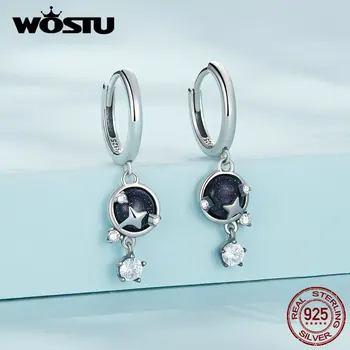 WOSTU 100% 925 Silver Starlight Ouvido Clipes de Arenito Azul Brincos de argola para as Mulheres, a Festa de Casamento de Dom Jóias Finas