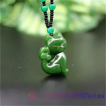 Verde Jade, Cat Colar Pingente Charme Jóias Chinês Jadeite Amuleto Mulheres Esculpidas forma Natural de entregar Presentes para Homens