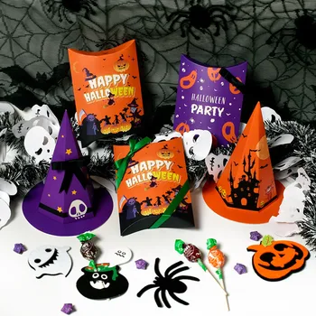 10pcs Halloween Caixa de Embalagem dos Doces Travesseiro Caixa de Lápis de Chapéu 3D Cartoon Criativo Cor Partido Caixa de Papel do Presente