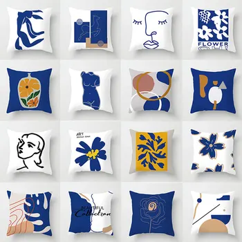 Azul Nórdicos Abstrato Simples Desenhos de Linha Almofada Casos Morandi Almofadas Decorativas Caso Moderna Sala de estar Sofá Jogar Travesseiro 1Pc