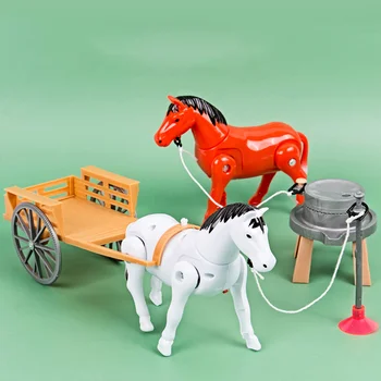 Cavalo robô de Brinquedo Eletrônico Ponys animal de Estimação Puxando a Carruagem Volta a Executar a Pé Elétrica Cavalo de Brinquedos Para a Criança de Presentes 1pcs Estilo Aleatório