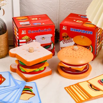 Crianças Fichas de Hamburger, Pão de Pizza em Casa Simulação do Modelo de Alimentos jardim de Infância turmas Pequenas de Brinquedos Educativos para Meninos e Meninas