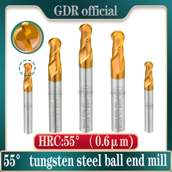 Ball Nose HRC55 Moinho de Extremidade do Carboneto 2 Flautas Fresa CNC ferramentas de Aço de Tungstênio da Fresa ball nose