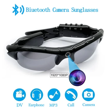 Os Óculos de sol polarizados Câmara Auricular HD1080P Multifuncional Biuetooth MP3 Player / Gravador de Vídeo Com TF Acessórios 16/32G