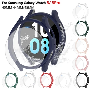 Vidro temperado+Case para Samsung Galaxy Assista 5 40mm 44mm PC Fosco da Tampa Tudo-em Torno de Protecção pára-choques Shell para Galaxy Watch5 Pro