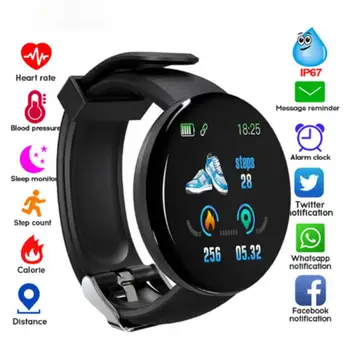 D18S Inteligente Pulseira de Relógio Circular Homens de Fitness Tracker Pressão Arterial Impermeável Mulher Monitor de frequência Cardíaca de Desporto Para o Android IOS