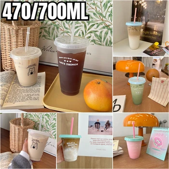 470/700 ML Bonito Garrafa de Água Com Palha Reutilizáveis Garrafa de água Transparente Xícara de Café de Leite e Mocha Cola, Suco de Canecas BPA Livre
