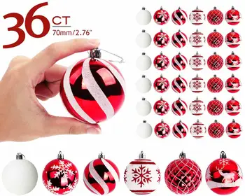 OurWarm 36pcs 70mm Bola de Natal Enfeites de Árvores de natal Vermelho e branco 6 Estilos de ano novo Festa em Casa de Férias Decoração