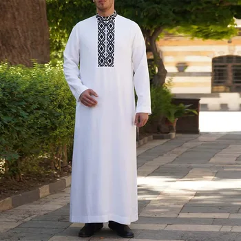 Wepbel Árabe Jubba Thobe Homens Muçulmanos Do Oriente Médio Ramadã Islâmico Roupas De Manga Comprida Simples Kaftan Cor Sólida Design Homens Muçulmanos