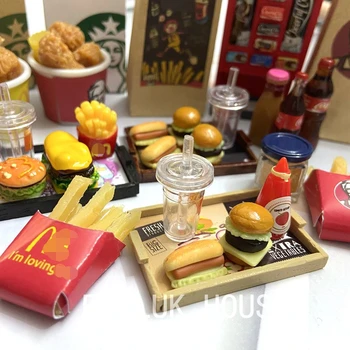 1/6 Escala de Miniatura Casa de bonecas Hamburger Coque Xícara de batata frita de Fast Food para Blyth Barbies Casa de Boneca Cozinha Jogar Acessórios Brinquedos