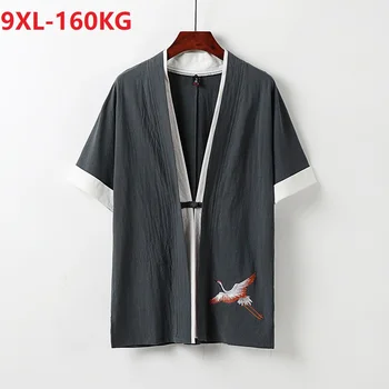 verão de homens de camisa de linho, de algodão, de estilo Chinês, tamanho plus 7XL 8XL 9XL personalidade tang terno homewear patchwork vintage camisa 72 cinza