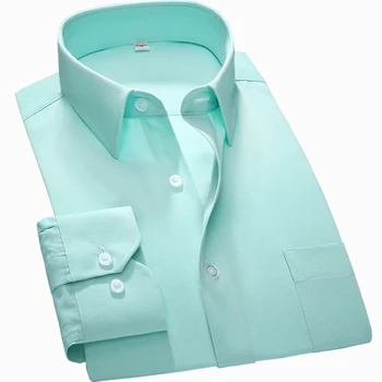 S~7xl de grandes dimensões camisa de homens regular fit praça gola manga longa vestido de camisas para homens Sólido de Sarja Listrada Branco Mens Roupas