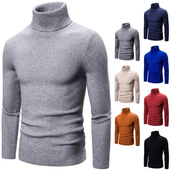 2021 outono novo comércio exterior homens elástica de alta assentamento camisa alta lapela suéter de malha cor pura camisola