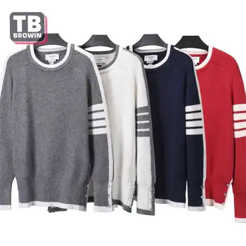 Marca TB BROWIN thom quatro barras dos homens camisola coreano rodada-neck sweater outono e inverno quente de luxo personalidade colisão