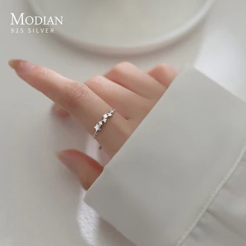 Modian Simples Estrelas Cadeia De Ligação Do Anel De 100% 925 Silver Charm Ajustável Anéis De Dedo Para As Mulheres De Jóias De Casamento Presentes