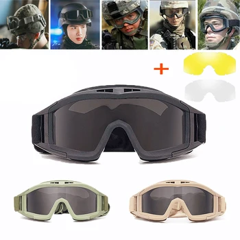 3 Lentes de Óculos Tático Definir a Protecção de CS Militares Jogo de Tiro Óculos de Proteção à prova de Poeira à prova de Vento Escalada Óculos