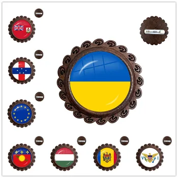 Antilhas,União Europeia,Ucrânia,Hungria,Moldávia,Ilhas Virgens Dos Estados Unidos Bandeira Nacional Cabochão De Vidro De Madeira Broches Pinos