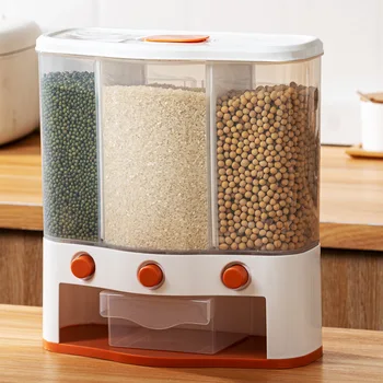 Parede-Montado Separados Cereal Pode Arroz Caixa de Armazenamento de Classificação de Medição de Arroz Cilindro Automática Arroz de Plástico de cozinha
