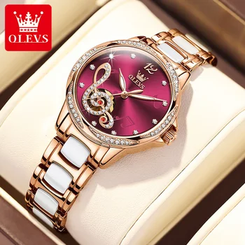 OLEVS Mulheres Relógios Mecânicos Ouro Rosa Elegante Cerâmica Senhoras Relógio de Pulso de Aço Inoxidável, Impermeável Luminoso do Relógio para Mulheres