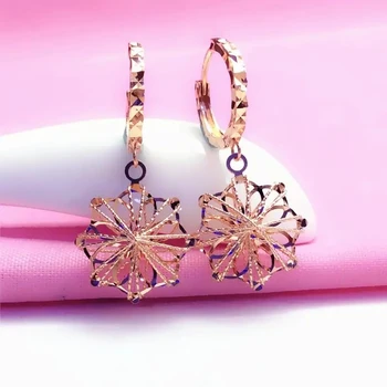 585 roxo banhado a ouro 14K ouro rosa oco em forma de flor brincos moda para mulheres elegantes charme jóias de luxo para a namorada