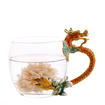 Alto Luxo Esmalte de Cor Xícara de Chá de Alta Temperatura Resistente Vidro Phoenix Cabeça de Dragão de Copo Caneca de Café com uma Colher Caixa de Presente