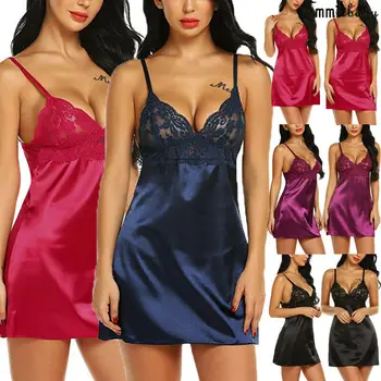 Mulheres da Noite, de Vestido Curto Camisola de Cetim de Seda, Renda de Lingerie, Pijamas Pijamas Mulheres de Vestido 2021 Verão lingerie Sexy XL