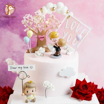 Atacado de casamento bolo toppers para a noiva e o noivo presente de casamento favores decoração da mesa do Amor Árvore Rosa bolo de aniversário topper
