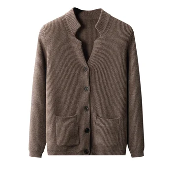 Nova Chegada do Outono Inverno masculinos de Alta Qualidade Suéter de 100% Cashmere Espessamento do Bolso do Casaco de Cor Sólida Tamanho S M L XL 2XL