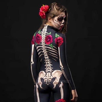 Horror Traje de Halloween Festa de Carnaval Cosplay Purim Rosa Caveira Adultos, as Crianças Bodysuit Macacão Dia dos Mortos Novo Estilo de 2022