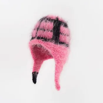 De malha e vison cabelo Inverno, chapéus Chapéu com earflaps chapéu do Inverno russo caps pele de capa de chapéu de lã Mulheres Bombardeiro Chapéus quentes Beanies pac