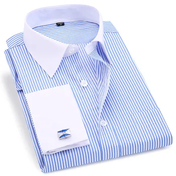 Distribuído Camisas Para Homens francês botão de Punho de Vestido Casual Camisas de Manga comprida de Negócios Botão Branco de Casamento do Projeto Camisa de Smoking 6XL