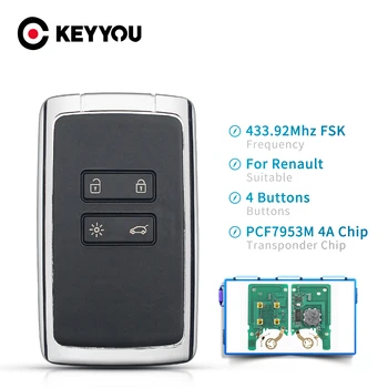 KEYYOU 4 Botões Smart Remote Chave de 434mhz Hitag AES PCF7953M 4A Chip de Alarme de Carro Para Renault Megane 4 Keyless Go / Entrada de Chave do Carro