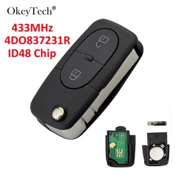 OkeyTech Para Audi A2 A3 A4 A6 A8 TT 433Mhz ID48 4D0837231R Chip 2 Botões de Controle Remoto da Chave do Carro Flip Dobrável Transponder da Chave