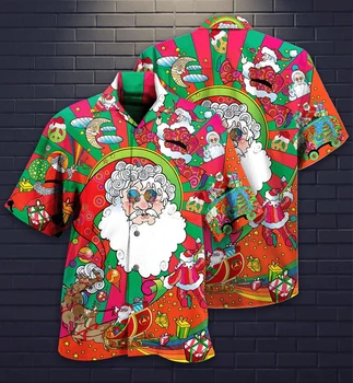 2022 Papai Noel dos Homens 3D Noite de Natal Camisa Havaiana Férias de Verão do Havaí Camisa de Homem de Curto Manga Aloha Casual, Praia, Tops
