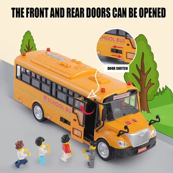 Tamanho grande Simulação de Ônibus Escolar para Crianças de Brinquedo Com Som E Luz de Puxar para Trás Veículos Automóveis Para Crianças Meninos Presente de Aniversário