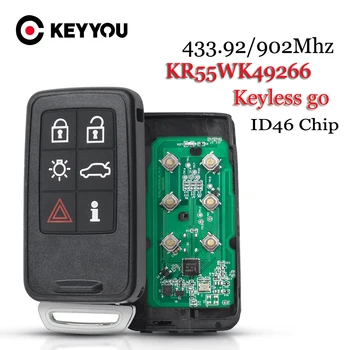 KEYYOU Inteligente Sem Chave Remota Para VOLVO S60 S80 V40 V60 V70 XC60 XC70 FCC ID: KR55WK49266 433/902MHz FSK 6 Botões ID46 Chip