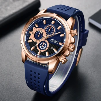 Relógios Mens Top de marcas de Luxo MEGIR de Silicone Militar do Esporte Relógio Cronógrafo Stopwatch Relógio Masculino Reloj Hombre Relógio Homens