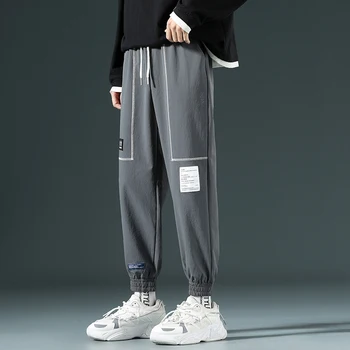 Calças de Homens Primavera, Outono e Inverno coreano-Tendência de estilo de Solta-Ajuste Versátil Feixe de Perna Vestuário Casual Calças de Desporto Cinza Sweatpa