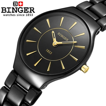 Amantes da moda Estilo Suíça Binger Cerâmica Relógio de Quartzo Mulheres marca de luxo Feminino Relógios Impermeável Relógio B8006-2
