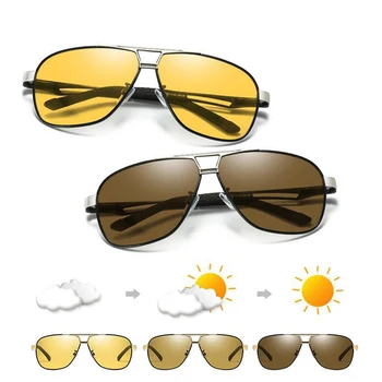 Fotossensíveis Óculos de sol dos Homens Piloto Polarizada Óculos de Sol Retro Aviação Noite de Copos Para os Homens Chameleon Óculos