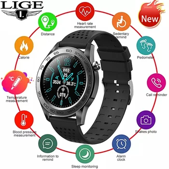 LIGE oferece Suporte a GPs track gravação Smart Watch, Homens Cheios de Toque de Fitness Relógios Termômetro do Monitor de Ritmo Cardíaco Mulheres Smartwatch