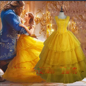 Mulheres de beleza de Luxo trajes Belle vestido de princesa Adultos cosplay festa de traje amarelo vestidos
