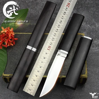 LENGREN D2 tático faca, Japonês espelho de luz faca de ébano Alça de caça exterior reta faca afiada (espada samurai clássico)