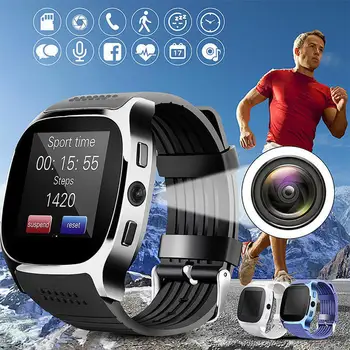 T8 Bluetooth Esportes Inteligente Relógio Com Câmera de Suporte do Whatsapp SIM TF Cartão de Chamada Smartwatch Para Telefone Android Pedômetro Inteligente Weara