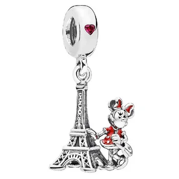 Dos desenhos animados do Rato de Minnie & Torre Eiffel Pingente para Fazer Jóias Ajuste Pandora Encantos Pulseira de Mulheres Disney Esferas de Acessórios de DIY